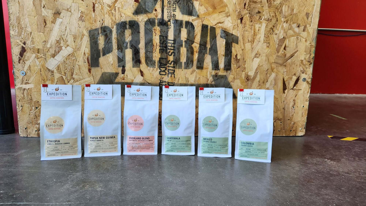 a variety of coffee pouches from expedition coffee roasters Canada